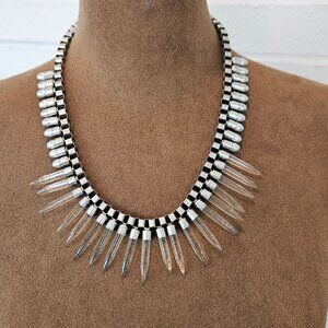 Unique Silvertone and Lucite Necklace. 18"